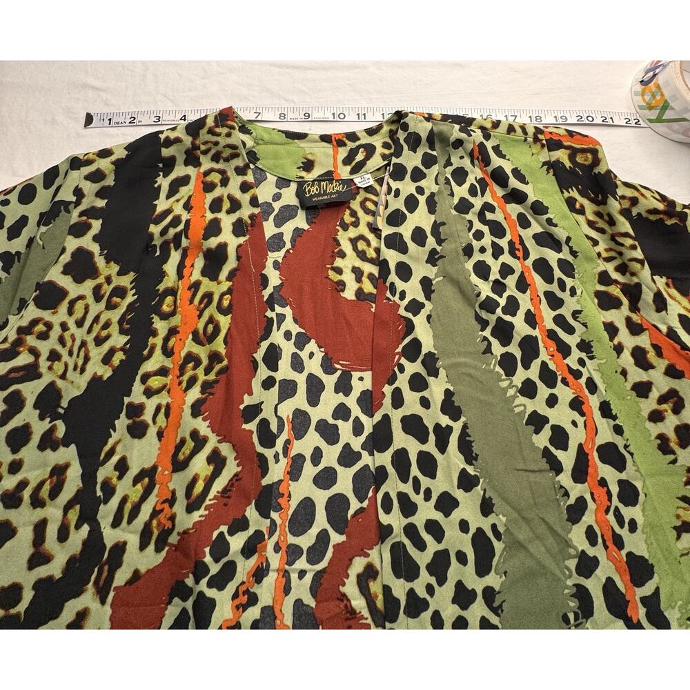 Bob Mackie XL Kimono Open Green Multi Animal Print 3/4 Sleeves 100% Polyester - Picture 6 of 9